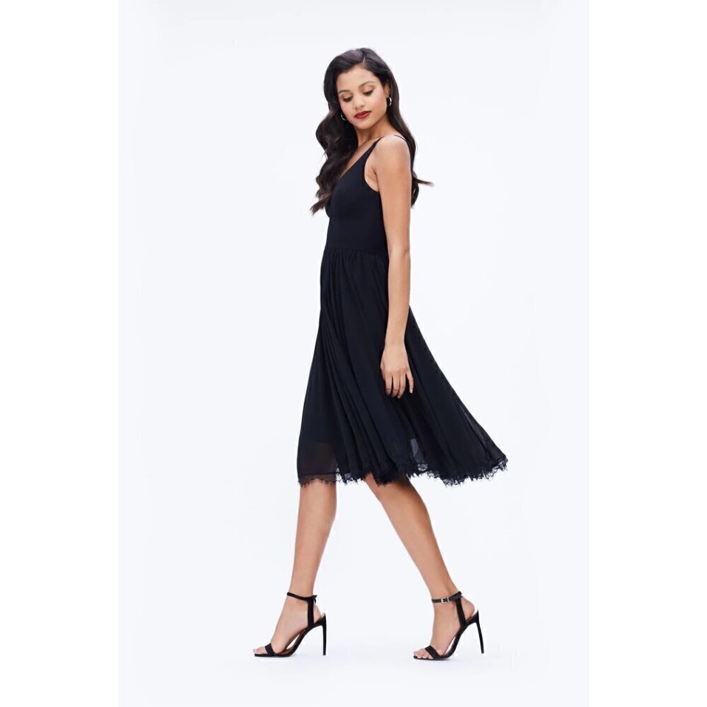 DRESS THE POPULATION Alicia Mixed Media Midi Dress in Black Size Small - Picture 2 of 10